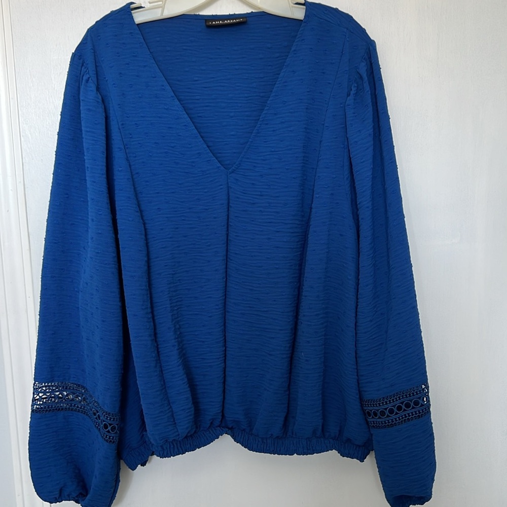 Lane Bryant NWOT pullover blouse blue size 26 long sleeve elastic waist sleeves